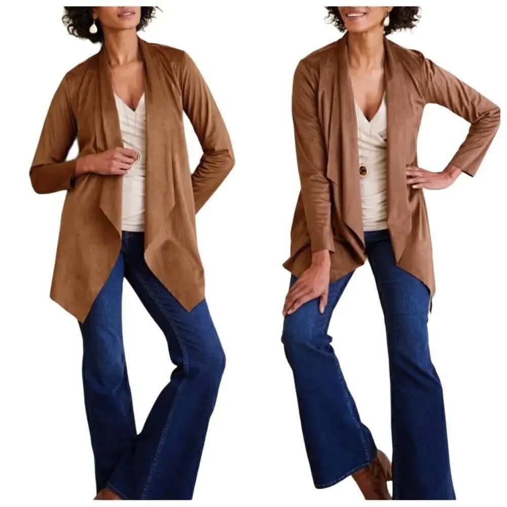 Soft Surroundings Shape Drape Faux Suede Brown Jacket Cardigan Size 2X